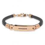 Bracciale in pelle, Pvd oro rosa e zirconi neri